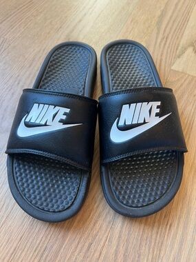 Nike Black Slide Sandals with White Logo